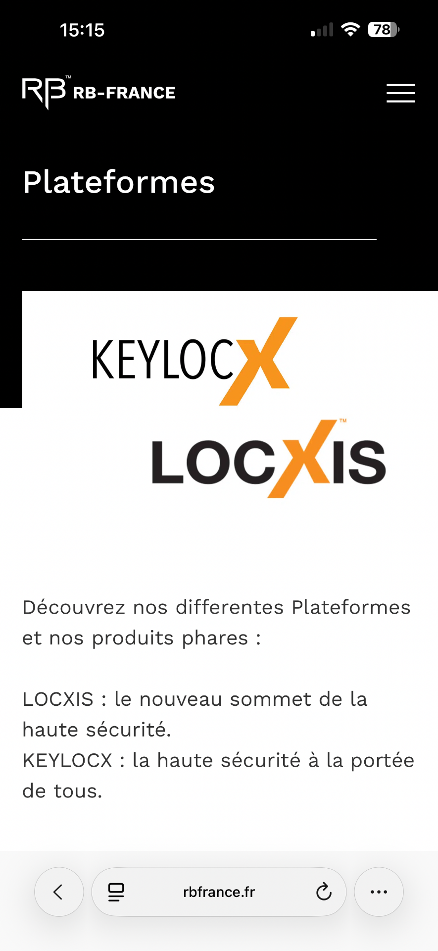 Logos des deux plateformes brevetées de très haute sécurité du fabricant RB-LOCKS : KeyLocX et LocXis, technologies à goupille flottante active protégées jusqu'en 2030